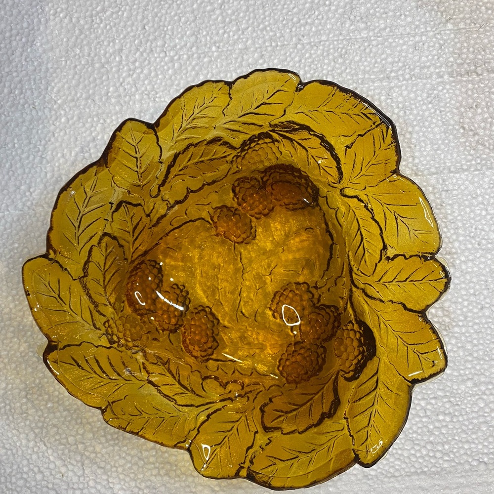 Amber Leaf Design Glass Bowl